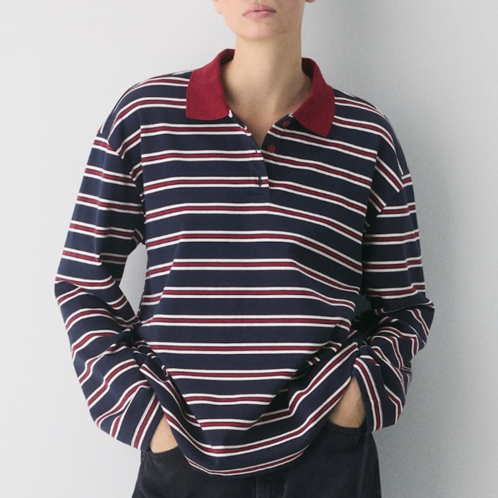 Aritzia Navy and Red Striped Long Sleeve Top